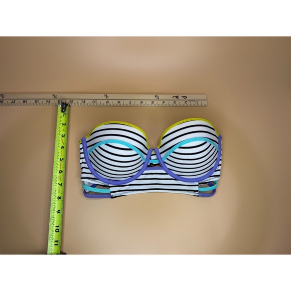 Victoria's Secret Striped Bikini 2 Piece Halter Top Push Up Size 32D Medium Bott - Picture 12 of 13